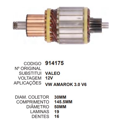 914175 IND. PART. VALEO 12V AMAROK C145.5 D50 12V 16D 