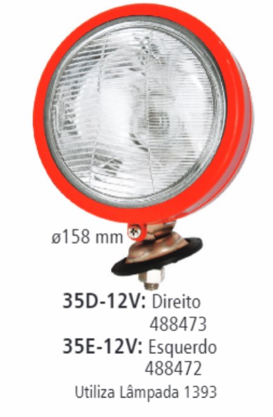 FL35D12V FAROL TRATOR MF VERMELHO PARA-LAMA (C/LAMPADA)