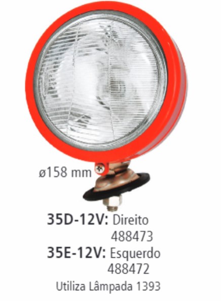 FL35E-12V FAROL TRATOR MF VERMELHO PARA-LAMA (C/LAMPADA)