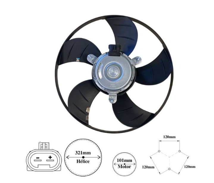 IK9015 ELETROVENTILADOR FIORINO/UNO/PALIO/SIENA C/S/AR 5PAS MT.100MM 322MM
