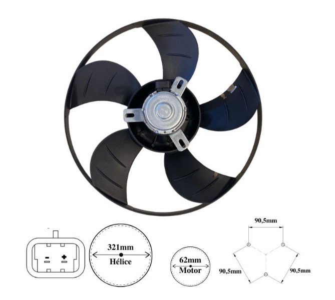 IK9016 ELETROVENTILADOR PALIO/SIENA/STRADA S/AR 5PAS MT.62MM 322MM