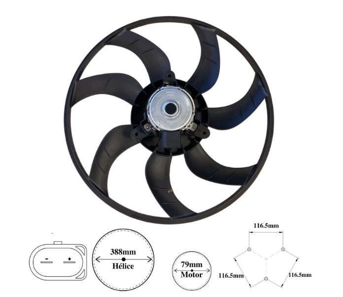 IK9033 ELETROVENTILADOR GOL/FOX G5 S/AR 7PAS MT.79MM 390MM MT.BAIXO