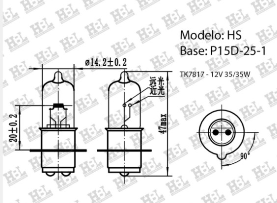LAMPADA MOTO BIZ 12V 35/35W HS 1PATA TK7817 HBL