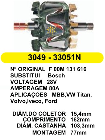 33051 ROTOR BOSCH VOKSWAGEM TITAN 80A 28V C162 D103.3 C/V (NOVO)