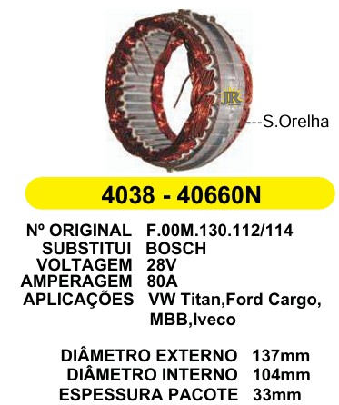 40660 EST. BOSCH E137 I104 TITAN VW 80A 24V S/ORELHA 