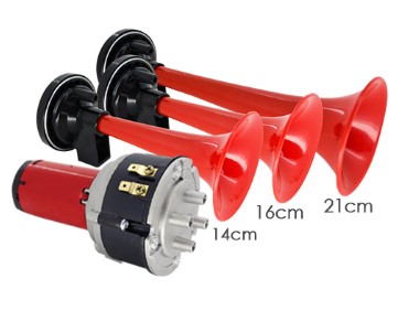 YNBZ0694 BUZINA A AR 3 CORNETAS VERMELHA C/VALVULA 12V 