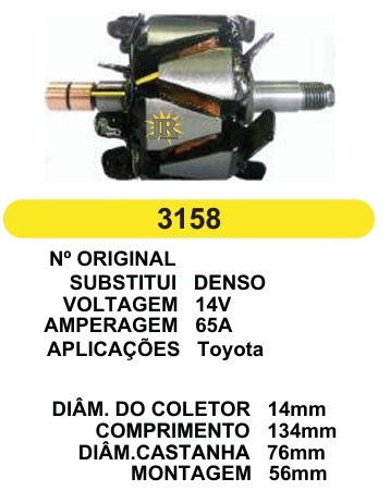 3158 ROTOR DENSO TOYOTA C134 D76 12V 45A 