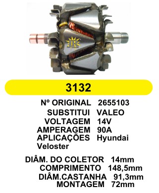3132 ROTOR VALEO HYUNDAI VELOSTER C148.5 D91.3 12V 90A C/V