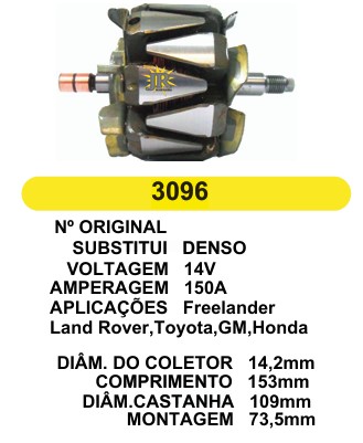3096 ROTOR DENSO TOYOTA/GM/HONDA 150A 14V C153 D109 C/V