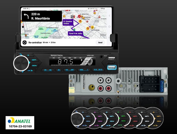 VP01001 AUTO RADIO MP3/FM SUPORTE P/CELULAR/BLUETOOTH/USB 