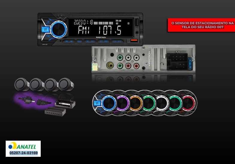 VP01007PT AUTO RADIO MP3/USB/BLUETOOTH C/SENSOR ESTAC.PRATA 18MM 