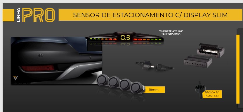 VP13001 SENSOR ESTACIONAMENTO PRETO 18MM 4 PONTOS C/ DISPLAY SLIM 
