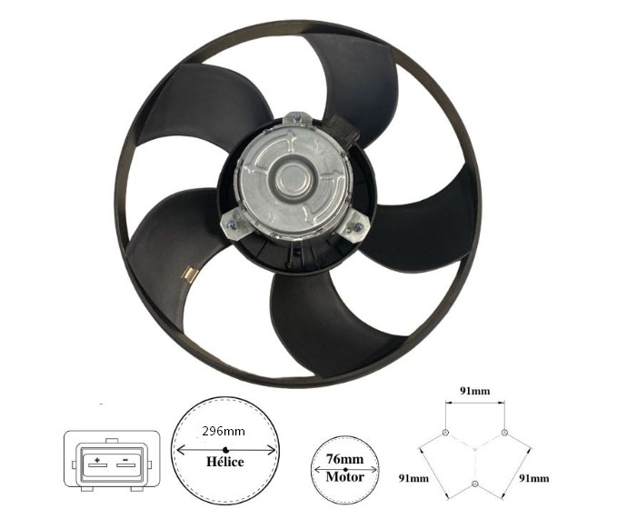 IK9036 ELETROVENTILADOR GOL/LOGUS/PAR/SAV/ESCORT S/AR 5PAS MT.76MM 296MM