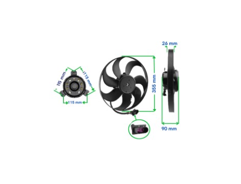 MQ0144 ELETROVENTILADOR FOX/A3/POLO C/AR 7PAS MT. 101MM PARAF/PARAF 345MM C/CHICOTE