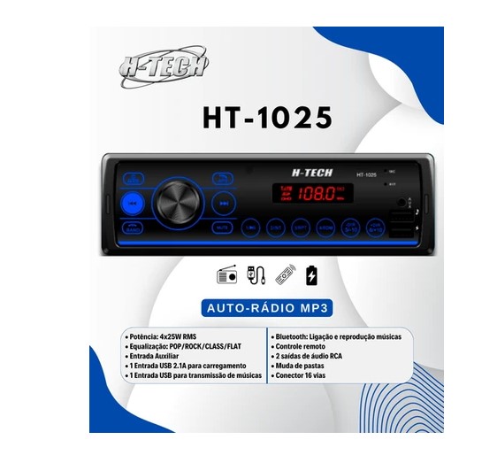 HT1025 RADIO HTECH USB/SD/BLUETOOTH/AUX 4X25W C/ CONTROLE.