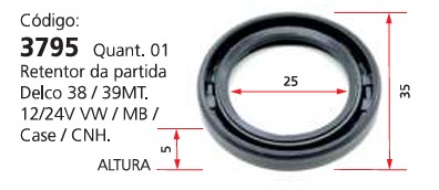 EDA3795 RETENTOR PARTIDA 38MT/39MT CUMMINS (25X35X7.0) (01PÇ)