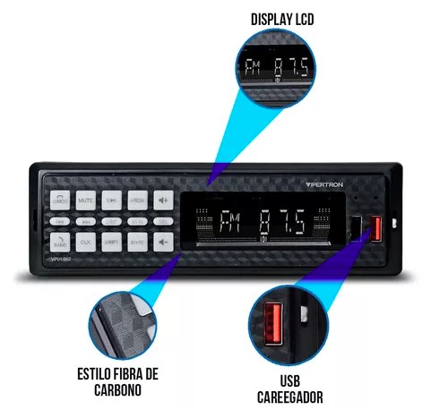 VP01002 AUTO RADIO USB/MP3/USB/BLUETOOTH/FM/DISPLAY LCD VIPERTRON