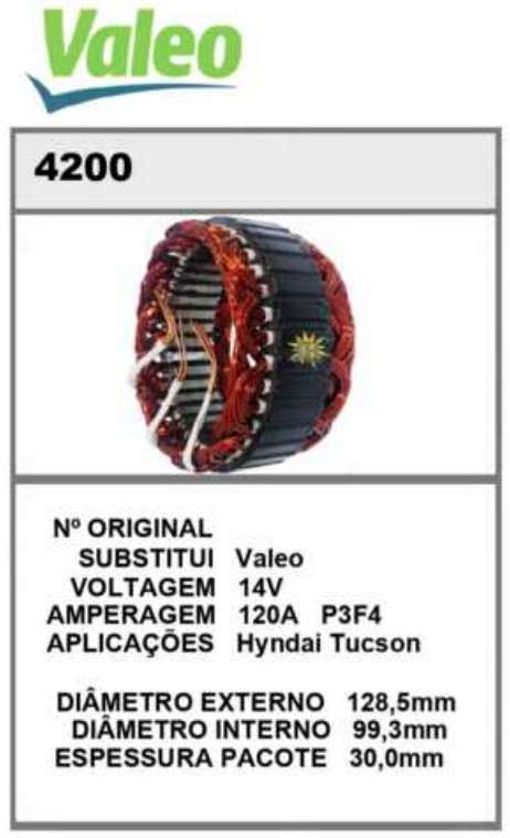 4200 EST. VALEO HYUNDAI TUCSON 120A 14V 