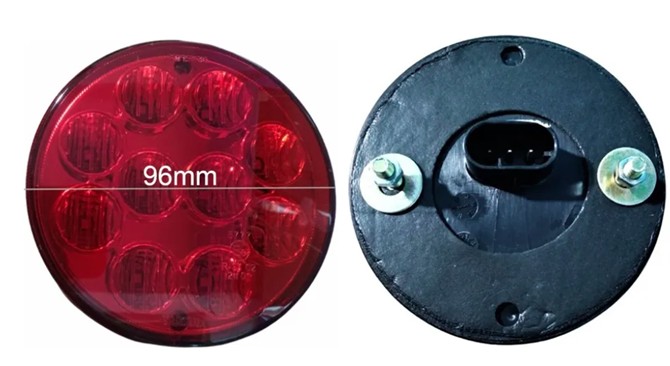 SL808202 LANTERNA TRASEIRA REDONDA LANT/FREIO 96MM 10LEDS VM 24V S/FURO