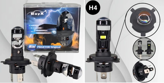 MINIPJTH4 KIT LED H4 MINI PROJETOR 6000K 14.000 LUMENS BIVOLT RAYX