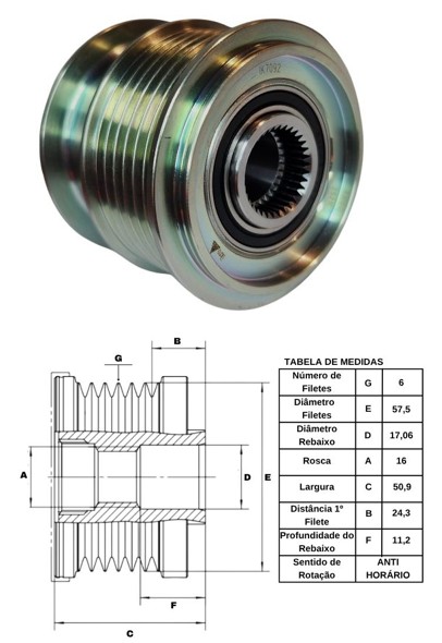 IK7092 POLIA RODA LIVRE P/ ALTERNADOR